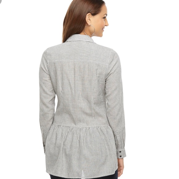 NWOT Peplum tunic striped button down long sleeve - Picture 2 of 8